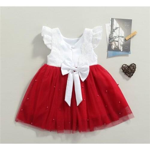 1-6Y Infant Baby Girls Dress Girl Ball Gown Tutu Princess Sleeveless Lace Bow Pearl Christmas Birthday Wedding Party Dress Gifts