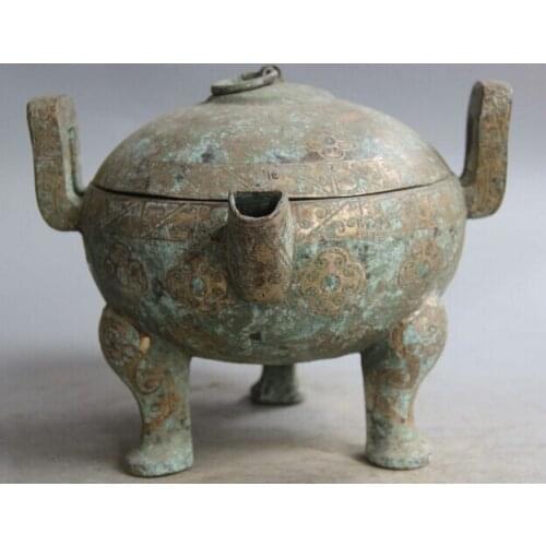 Bi001487 10" Ancient Chinese Dynasty Palace Bronze 3 Foot Food Water Wine Pot Jar Crock