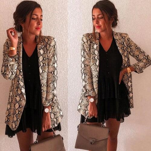 Blazer Women Snake Print Long Sleeve Suit Coat Biker Jacket Outwear Tops Womens Snake Print Blazer Winter Long Blazer Mujer