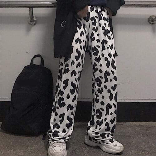 Cow Print Pants Women Korean Style Cow Print Wide Leg Pants Harajuku Trousers Summer Korean Clothes Streetwear Women