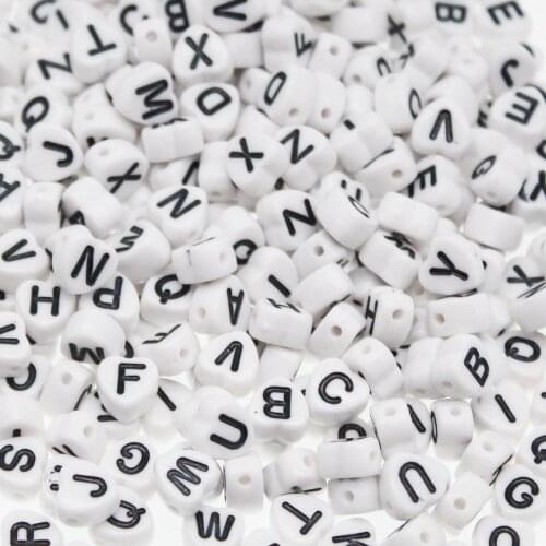 CHONGAI 100Pcs White Heart shape English letters Alphabet Acrylic Beads For Jewelry Making DIY Bracelets 7mm