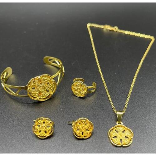 Dubai Jewelry Sets for Baby African Bangles France Kids Girls Ethiopian Gold Color Rings Earrings Arab Children Birthday Gift