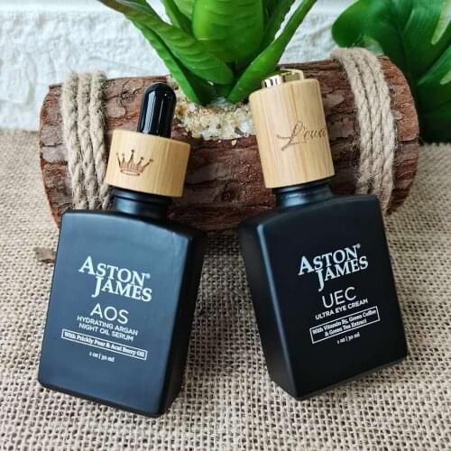 Eco friendly 30ml 1oz hair oil clear matte cosmetic glass bottle with bamboo dropper cap rectangular square glass lotion bottles