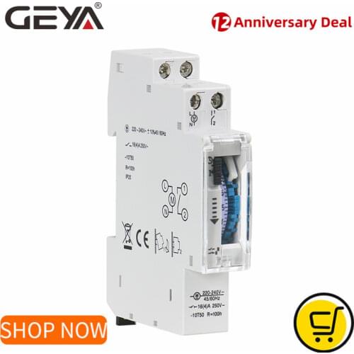 GEYA TB45 Mechanical Timer Switch 17.5mm width Timer 110V 220V Din Rail Time Set Range 15 Mins Quartz Control Timer