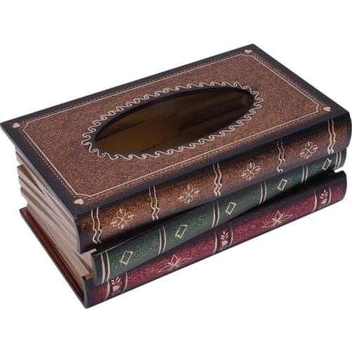Quality Retro Style Book Shape Tissue Box Wood Cover Holder Storage Organizer Fashion Tissue Holder Case for Home Decoration