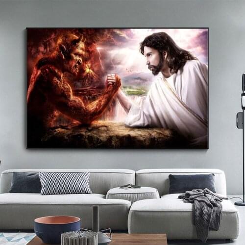 God Jesus Vs Satan Devil Art Picture On Canvas Painting Poster And Prints Religion Wall Art Decoration For Living Room Decor