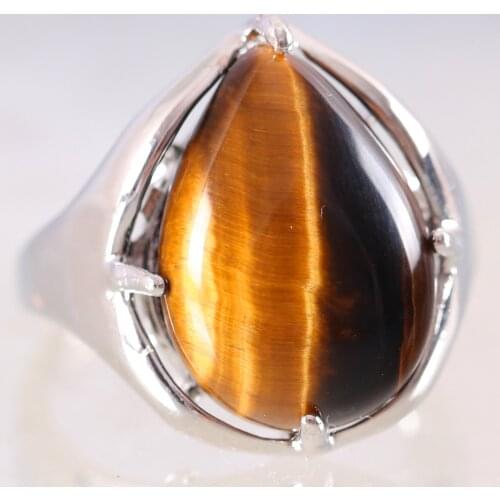 Finger Ring For Woman Men Natural Stone Gem Oval Beaded Gold Tiger Eye Ring Adjustable Jewelry Gift 1Pcs Z232