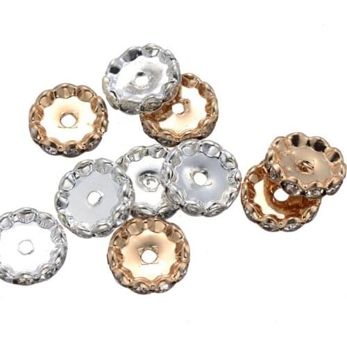 50PCS 15mm Cz Rhinestone Small Hole Round Spacers For Handmade Beading Jewelry Making