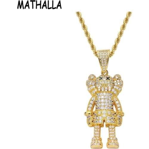 MATHALLA Cartoon Doll Pendant Golden Silver Ice Out Micropavé CZ Charm Necklace Bling Hip Hop Jewelry Mens Womens Necklaces