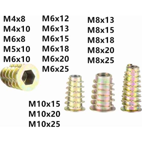 10X M4 M5 M6 M8 Metal Hexagon Hex Socket Head Embedded Insert Nut E-Nut for Wood Furniture Inside and Outside Thread Zinc-alloy
