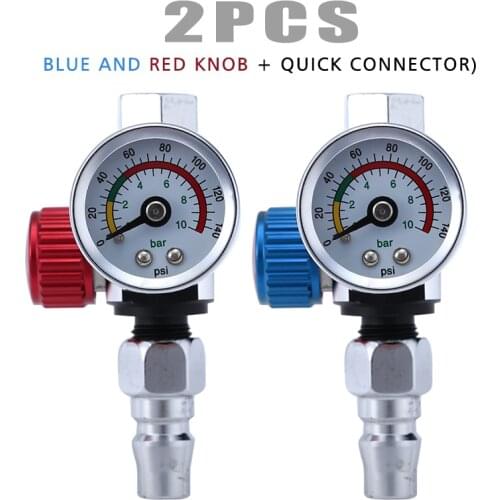 2pcs 0-10 Bar Alloy Blue Red Car Auto G1/4 Metal Paint Spray Tool Air Pressure Regulator Gauge 0-140PSI G1/4 DIY Accessories