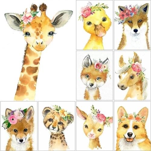 Cartoon Animal Diamond Painting Cross Stitch 5D DIY Diamond Embroidery Full Square Round Drill Tiger Fox Kid Room Decoration Gif
