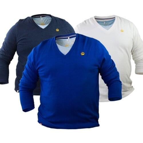 Gay Bear Claw Paw Mens V Neck Cotton Long Sleeve Tees Autumn Winter Warm t shirts Basic Pullover White/Blue/Navy M L XL XXL 3XL