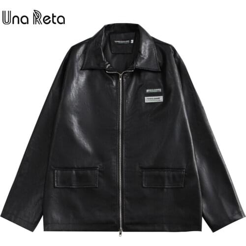 Una Reta Zipper Men Leather Jacket New Autumn Streetwear Solid Jacket Coat Hip Hop Men Clothing Pu Leather Couple Jacket
