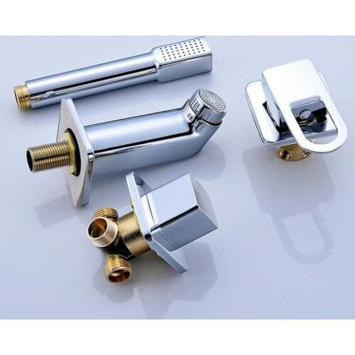 Wall Mounted Split Faucet Set Bathroom Wash Basin Hot And Cold Mixer Tap Bath Shower Pull Out Faucets Brass Valve For Home Hotel