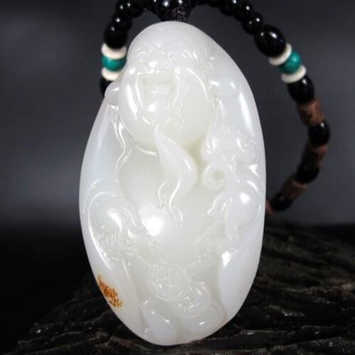 Natural white jade pendant Buddha carving lucky jade pendants necklace natural jade stone jadeite jade necklace jade jewelry