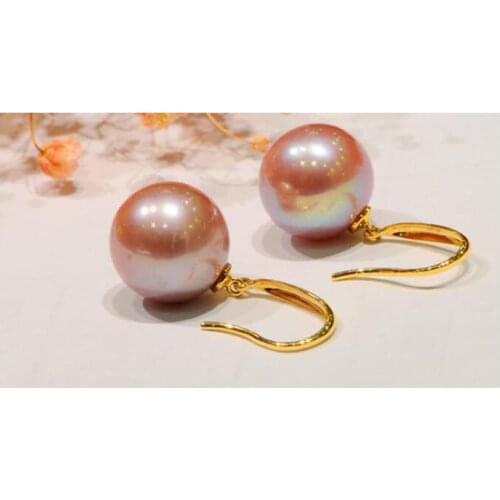 Charming 10-11mm round lavender pearl earring 14k