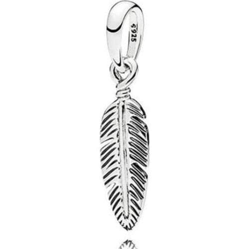 Genuine 925 Sterling Silver Charm Linked To Freedom & Hope Spiritual Feather Pendant Fit Pan Bracelet & Necklace Jewelry