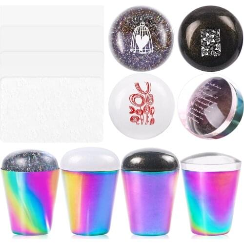 Clear Jelly Glitter Nail Art Stamper Transparent Metal Handle Clear Silicone Nail Stamper & Scraper Stamp Tools