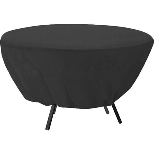 Black Polyester Outdoor Camping Round Table Dust Cover Rain Prevention for Home Furniture Table Protector Bag Dia 127cm FC51
