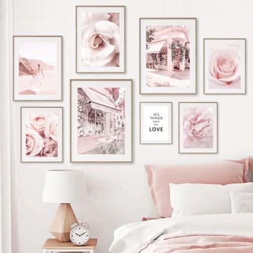 Pink Rose Girl Peony Quote Bike Landscape Wall Art Canvas Painting Nordic Posters And Prints Wall Pictures For Living Room Decor