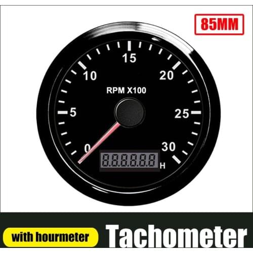 Boat 85mm Tachometer Engine Hour Meter LCD Display With M16 M18 Sensor Stainless Steel Bezel For Car Motorcycle 3k 4k 8k RPM
