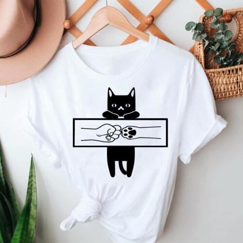 Women Summer Tshirts Cat Pet Funny Style Cartoon Fashion Short Sleeve 90s Clothes Graphic T Top Lady Print Female Tee T-Shirt
