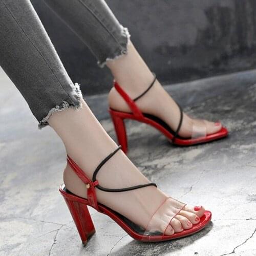 Women Sexy Sandals Fashion Cross Shoes Ankle Buckle Strap Ladies Summer Pumps PU Leather Square Toe Female Party Shoes 2021
