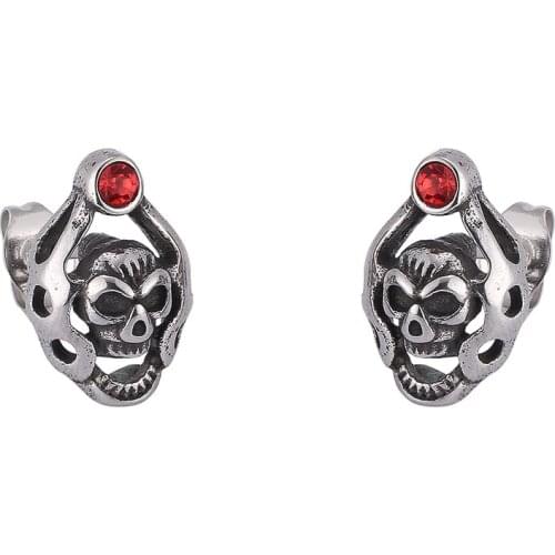 Stainless Steel Zircon Skull Stud Earrings for Women Fashion Skeleton Ear Jewelry Punk Hip Hop Accessories Party Gift SP0803