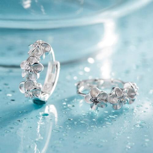 SA SILVERAGE 2019 Korean Sterling Silver Genuine 925 Sterling Silver Fine Jewelry Three Flower Hoop Earrings for Women Girl