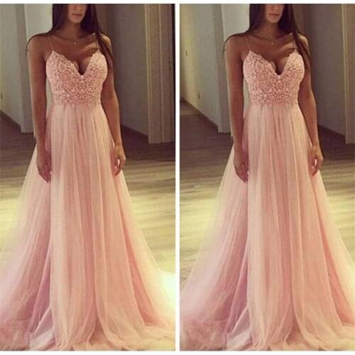 Evening Dress 2020 Sexy V-Neck Sleeveless Applique Evening Party Prom Formal Gowns Long Dresses Vestidos Robe De Soiree