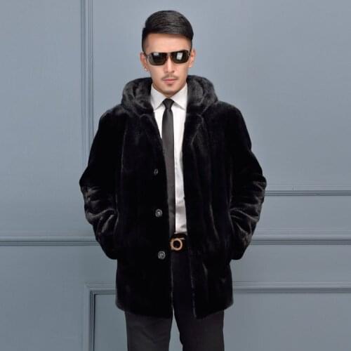 Winter Men Thick Natural Mink Fur Big Hooded Parka Male Long Overcat Peacoat Coats Jackets Solid Color With hoodies jacket