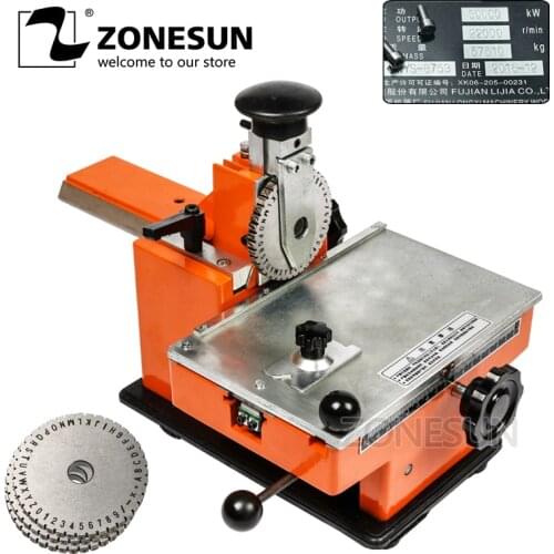ZONESUN Manual Sheet Embosser Metal Stainless Steel Stamping Printer Dog Tag Embossing Nameplate Marking Equipment Labels Tools