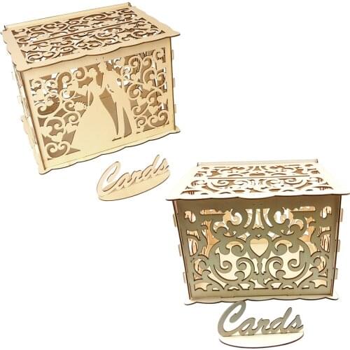 1Pcs Gold DIY Wooden Creative Gift Card Box Wedding Supplies Hollow Wedding Reception Greeting Card Box Party Decorations Case