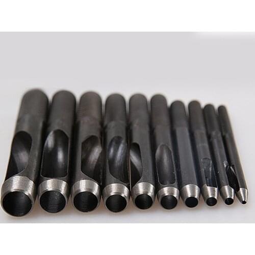 10Pcs 1-10mm Round Steel Leather Craft Hollow Hole Punch Tool Cutter Working for Belt Strap Watch Band Plastic Wood DIY Puncher