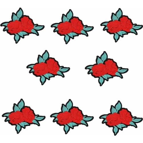 10Pcs/Lot Red Flowers Embroidery Patches Iron on or Sewing Stickers for Clothing Applique DIY Accessories Sew On Wedding BT134
