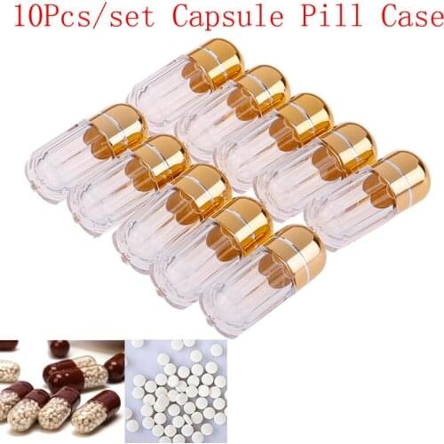 10PC Portable Empty Gelatin Capsules Transparent Gel Caps WaterProof Mini Plastic Box Bottle Case Holder Gold Pill Case Hot