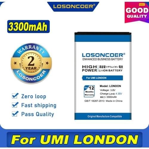 100% Original LOSONCOER LONDON 3300mAh Battery For UMI LONDON / Pixus Jet /Bravis A506 /Kiano Elegance 5.1