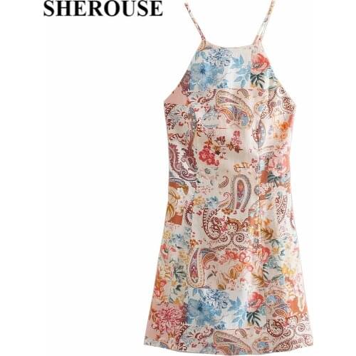 2021 Summer Dress Women Floral Printed Short Slip Dresses Chic Lady Fashion Casual Women Sundress