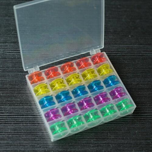 25Pcs A Type Plastic Sewing Machine Bobbins Spools For Brother Janome Singer 5 Colors in Storage Box