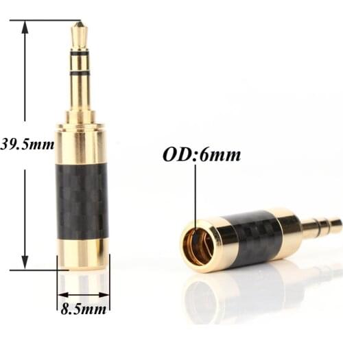 2pcs HP100 Gold Plated Straight 3.5mm Stereo Mini Plug Connector Carbon Fiber Earphone