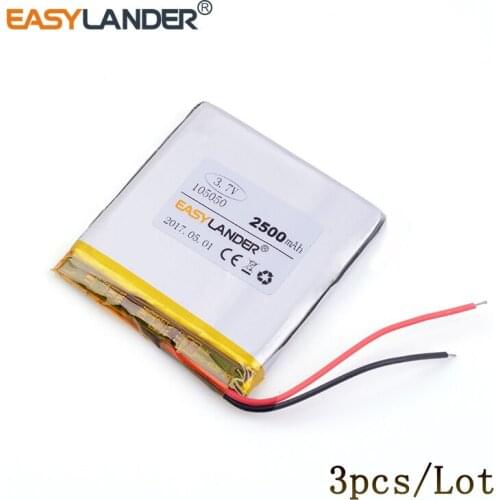 3pcs /Lot 3.7v lithium Li ion polymer rechargeable battery 105050 2500mAh For PDA Tablet PCs Digital Products Free Shipping