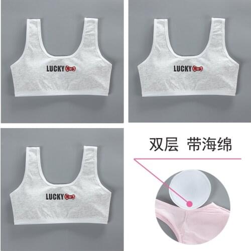 3 Pcs/Lot Puberty Combed Cotton Vest With Chest Pad Adolescent Tops Young Training Kids Bra Teen Girls Underwear Bras for 8-18Y