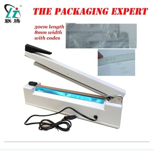30mm Impulse Sealer Heat Plastic Bag Hand Press Sealer With Date Mold Sealing Machine Metal Case 8mm Width Seal Width Free Ship