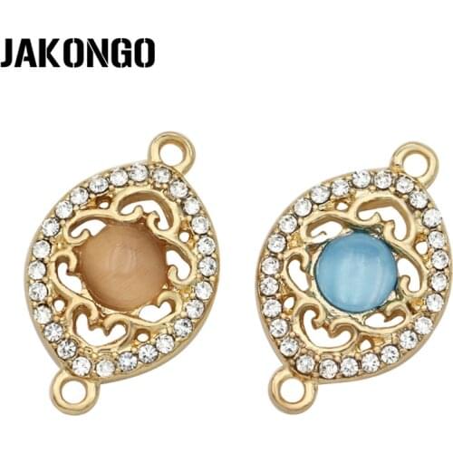 JAKONGO Golden Color Cat Stone Eye with Crystal Connectors For Making Bracelets Jewelry Findings DIY Accessories 22*14mm 4pcs