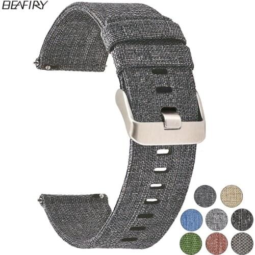 BEAFIRY Nylon Watch Band 18mm 20mm 22mm 24mm Quick release Canvas Watch Straps Watchbands Sports fit huawei samsung black blue