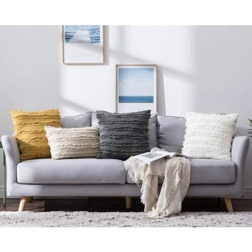 White Cushion Cover Floral Tassels Square Pillow case Yellow Ivory Grey Cotton Pillow Cover 45x45cm Home Decoration Sofa 18"