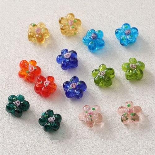 Spring style 50pcs/lot 16mm color print cartoon flowers shape glass Straight hole beads diy jewelry earring/bracelet accessory