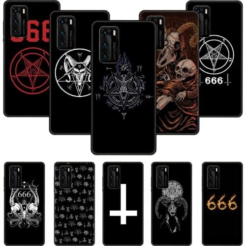 Phone Case For Huawei P20 P30 P40 P Smart Z + P10 Mate 30 10 20 Lite Pro Black Cover Shell Soft 666 Pentagram Demonic Satanic