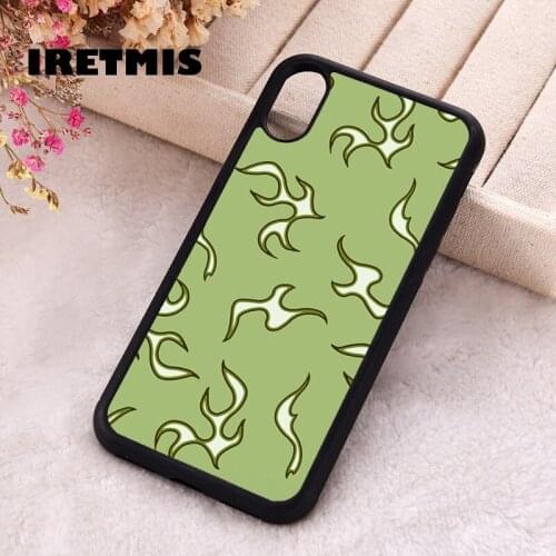 Iretmis 5 5S SE 2020 phone cover cases for iphone 6 6S 7 8 Plus X Xs XR 11 12 Mini Pro Max Silicone TPU Green Flame Pattern